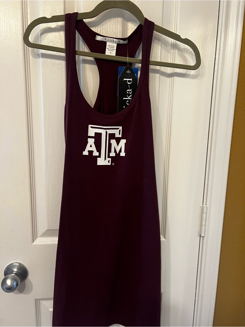 NWT Chicka-d Texas A&M Maroon and White Logo Racerback Tank Dress, Size S